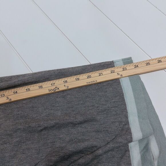 Chicos Women's L/XL Tipped Ruana Wrap Cashmere Blend Poncho Heather Gray Green - Picture 8 of 9